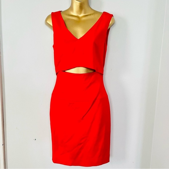 French Connection Scarlet Red Cutout Bodycon Cocktail Dress holiday - Picture 2 of 5